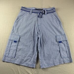 Mecca Cargo Shorts Mens 34 Blue Gingham Plaid w/Belt Skater Hip Hop Y2K Casual